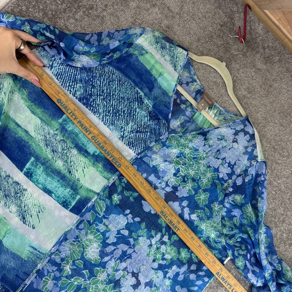 Chicos 3/4 Long Sleeve Blouse Shirt Blue Green Floral Pattern Womens 4 XXL - Picture 3 of 8
